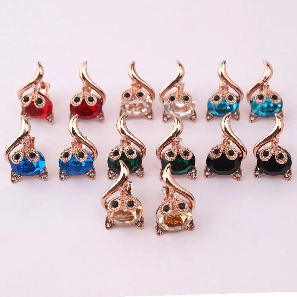 Luxury Fashion Bride Rhinestone Crystal Ruby Clip on Earrings Fox Shape Clip on Earrings Non Piercing for Women Ear Clip Costume Jewelry