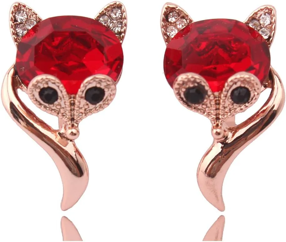 Luxury Fashion Bride Rhinestone Crystal Ruby Clip on Earrings Fox Shape Clip on Earrings Non Piercing for Women Ear Clip Costume Jewelry