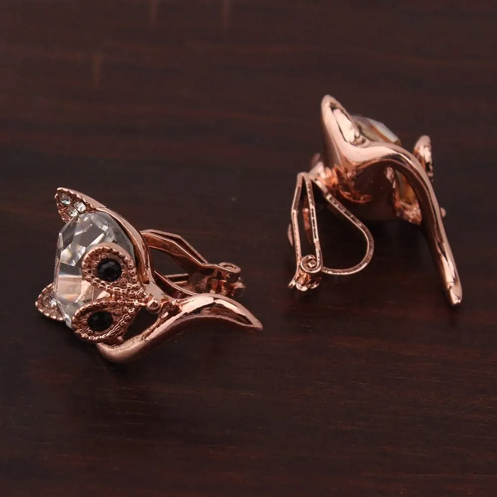 Luxury Fashion Bride Rhinestone Crystal Ruby Clip on Earrings Fox Shape Clip on Earrings Non Piercing for Women Ear Clip Costume Jewelry