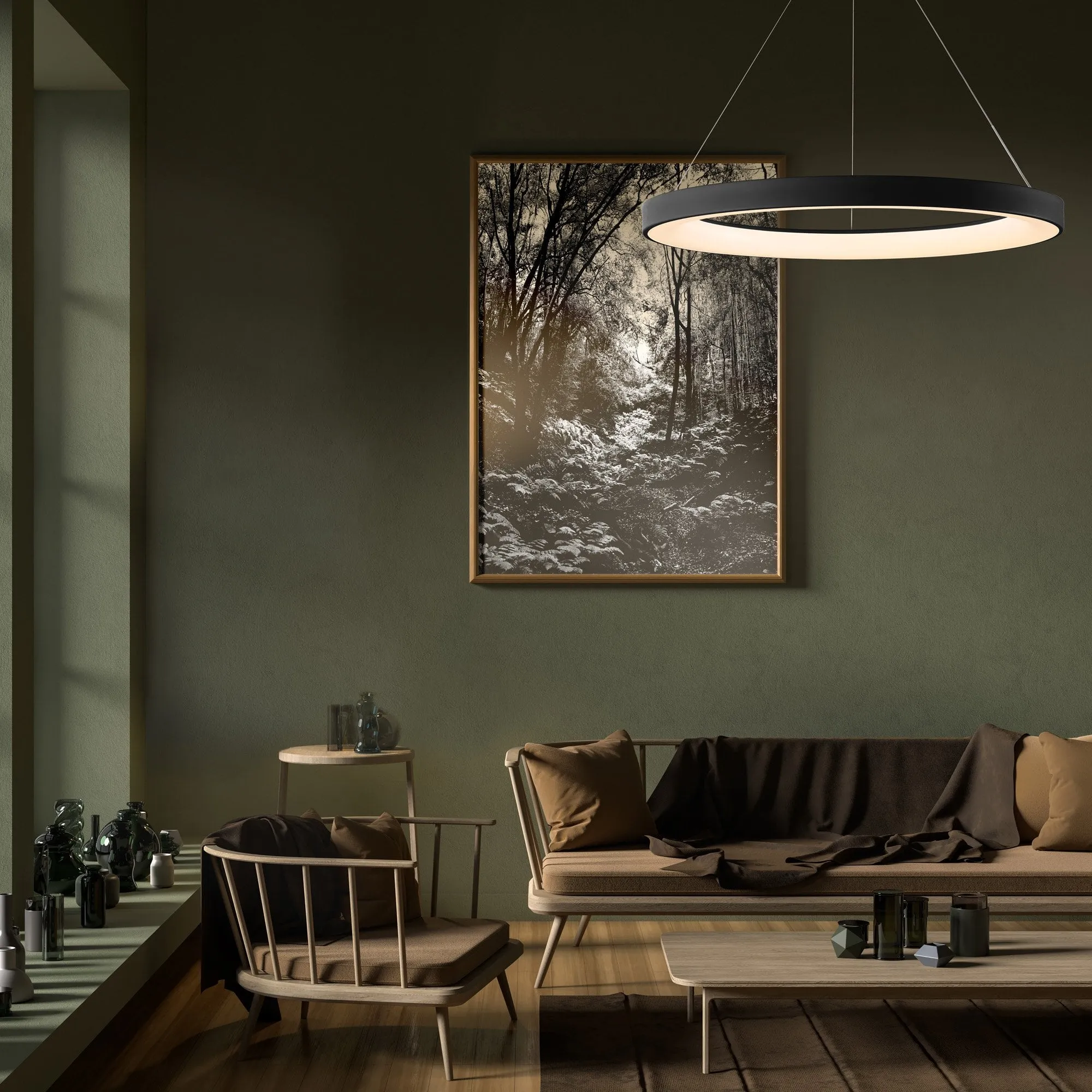 Mantra M8015 Niseko Ring Pendant 90cm 66W LED Remote Control Wood