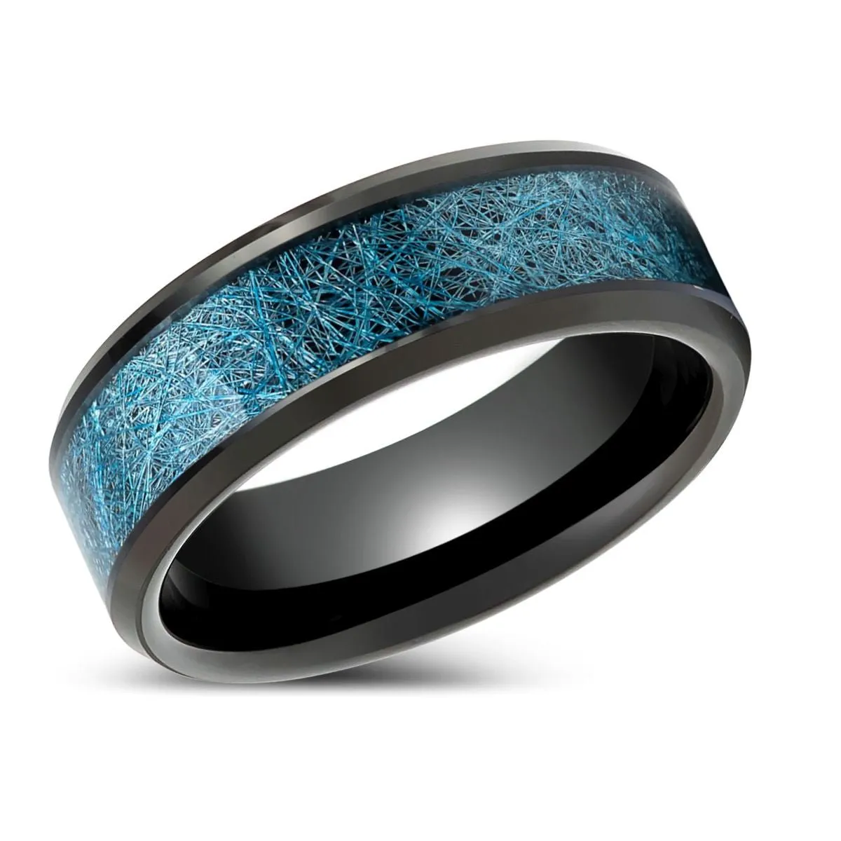 MARIEMONT | Black Tungsten Ring with Blue Silk Inlay