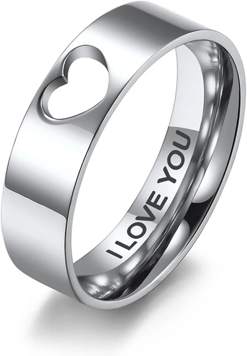 Matching Rings for Couples, Couple Heart Rings Set Couple Rings I LOVE YOU Matching Heart Promise Rings for Her and Her Engagement Wedding Ring