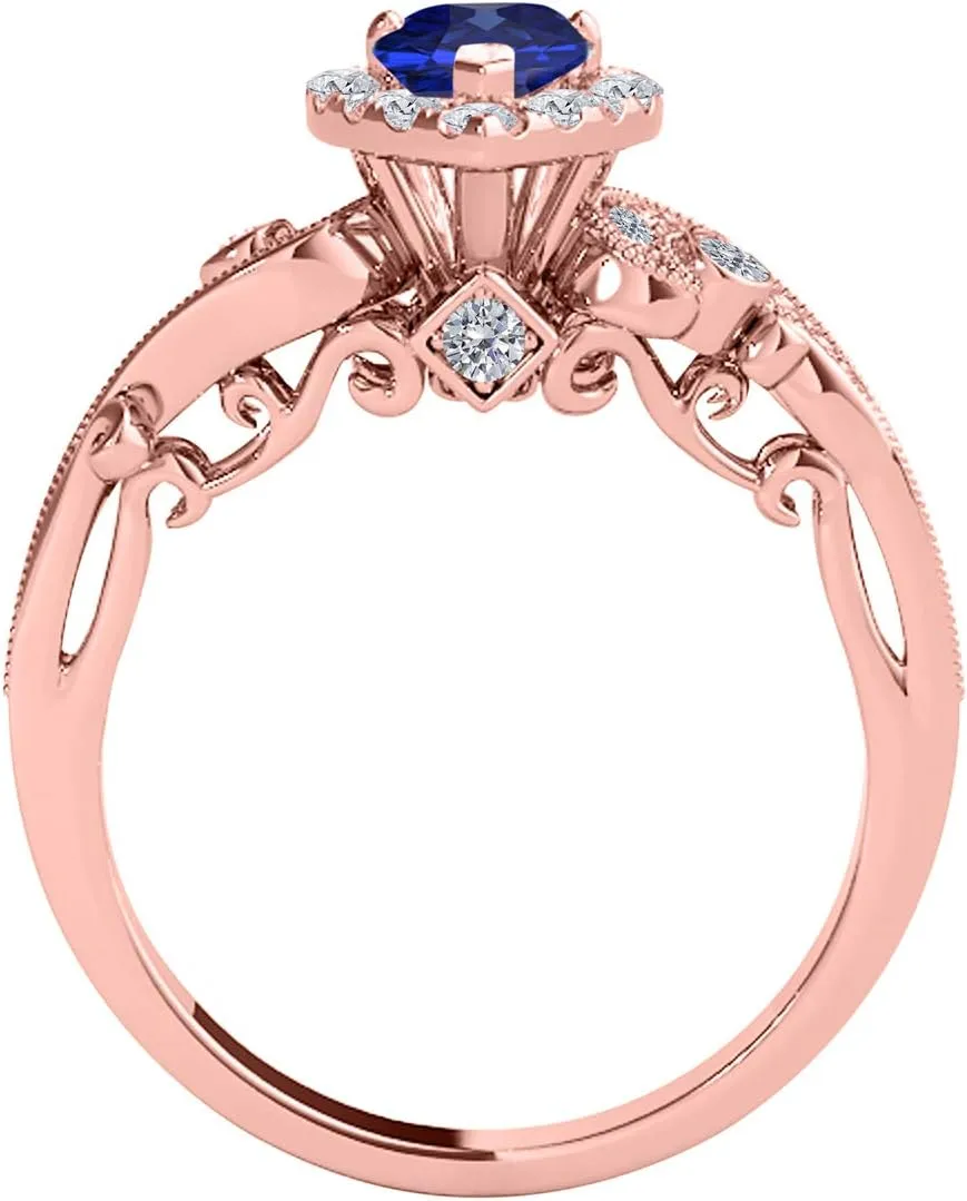 MauliJewels Engagement Rings for Women 3/4 Carat Tanzanite & Natural White Diamond Gemstone Ring Prong-Setting 14K Solid Rose Gold Gemstone Wedding Jewelry Collection
