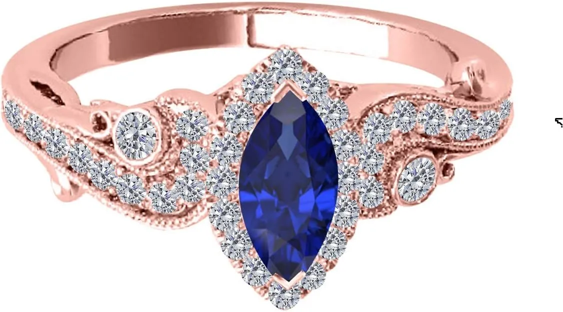 MauliJewels Engagement Rings for Women 3/4 Carat Tanzanite & Natural White Diamond Gemstone Ring Prong-Setting 14K Solid Rose Gold Gemstone Wedding Jewelry Collection