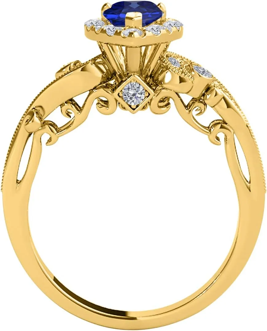 MauliJewels Engagement Rings for Women 3/4 Carat Tanzanite & Natural White Diamond Gemstone Ring Prong-Setting 14K Solid Yellow Gold Gemstone Wedding Jewelry Collection