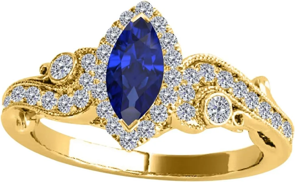 MauliJewels Engagement Rings for Women 3/4 Carat Tanzanite & Natural White Diamond Gemstone Ring Prong-Setting 14K Solid Yellow Gold Gemstone Wedding Jewelry Collection