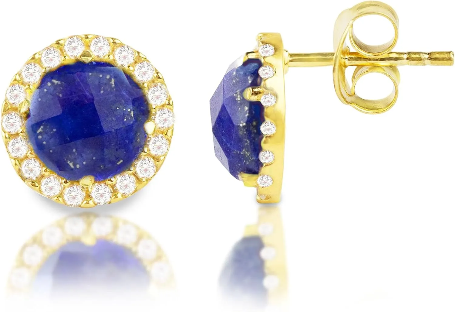 MAX   STONE 4.5 Ct. Gemstone Earrings in 18k Gold Over Sterling Silver | Real Gold Stud Earrings With White Topaz | Big Birthstone Earrings for Women