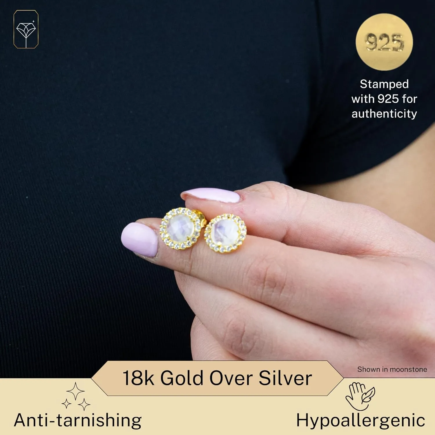 MAX   STONE 4.5 Ct. Gemstone Earrings in 18k Gold Over Sterling Silver | Real Gold Stud Earrings With White Topaz | Big Birthstone Earrings for Women