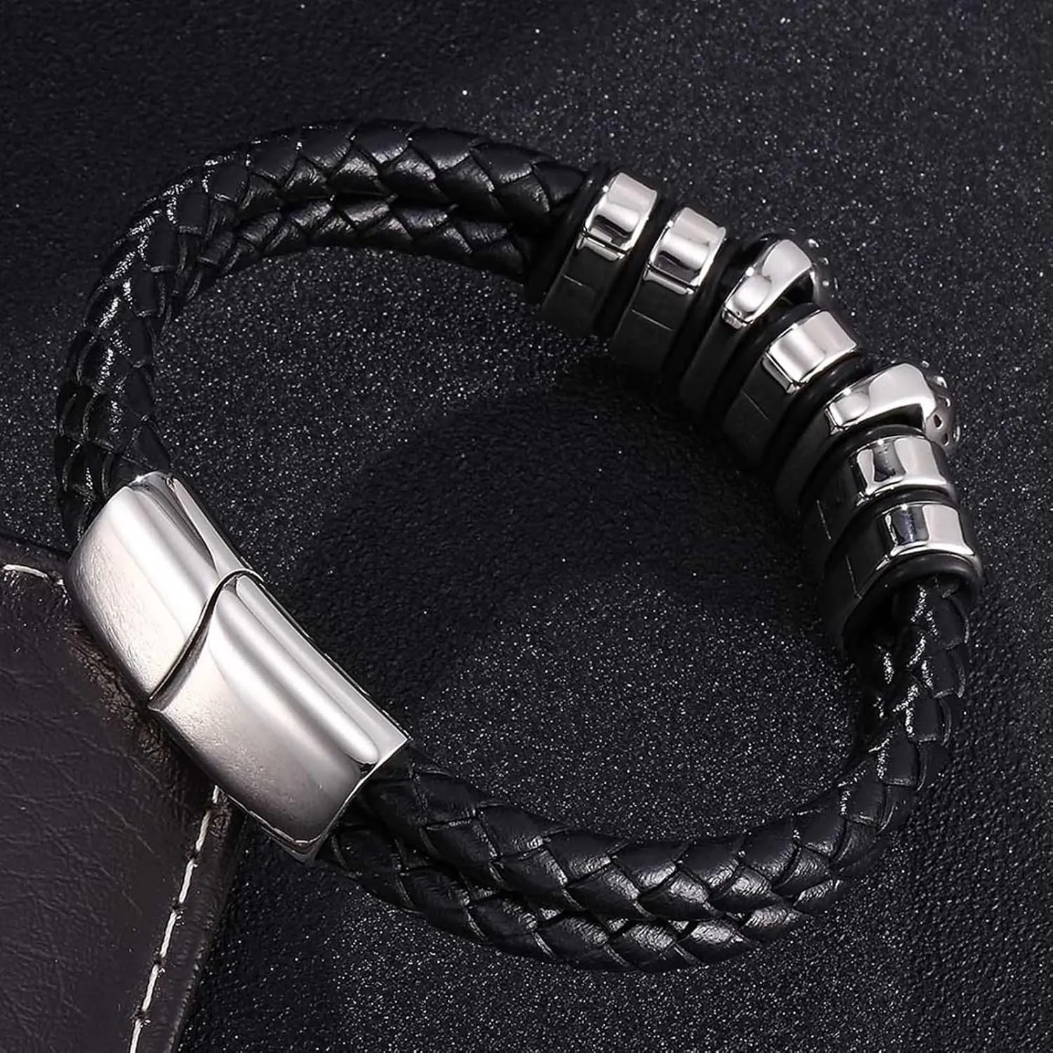 Men Bracelet Leather, String Bracelets for Men Skull Double Braided Leather Rope Western Bracelets
