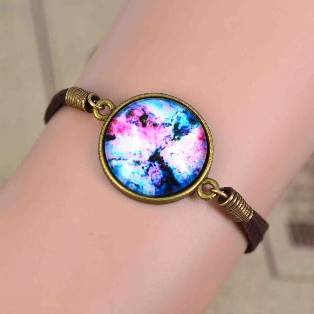 Men Women Bracelet Jewelry Fashion Galaxy Bracelet Lovely Space Pendant Suede Leather Bracelet Bangles Gift