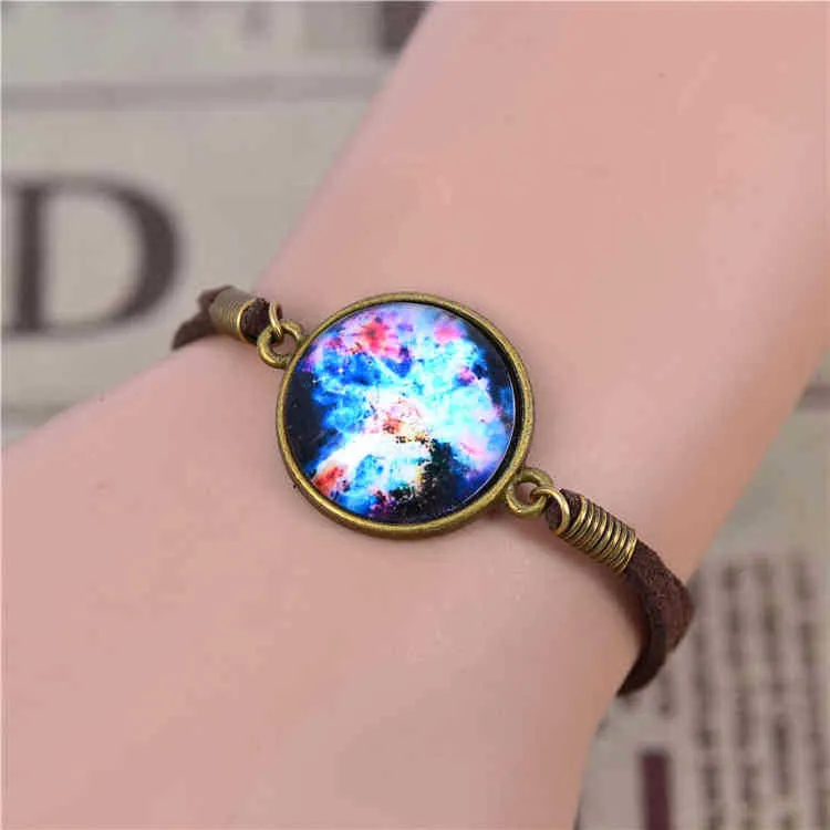 Men Women Bracelet Jewelry Fashion Galaxy Bracelet Lovely Space Pendant Suede Leather Bracelet Bangles Gift