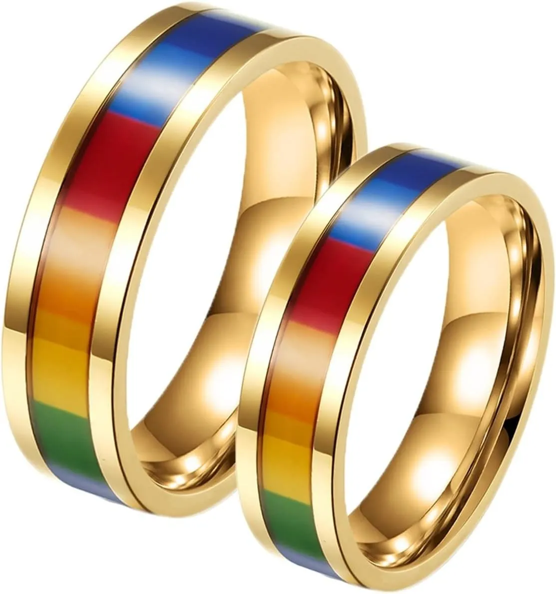 Mens Anniversary Ring, Steel Rings for Women Gold LGBT Ring 6mm Men's and Women's Fashion Rings