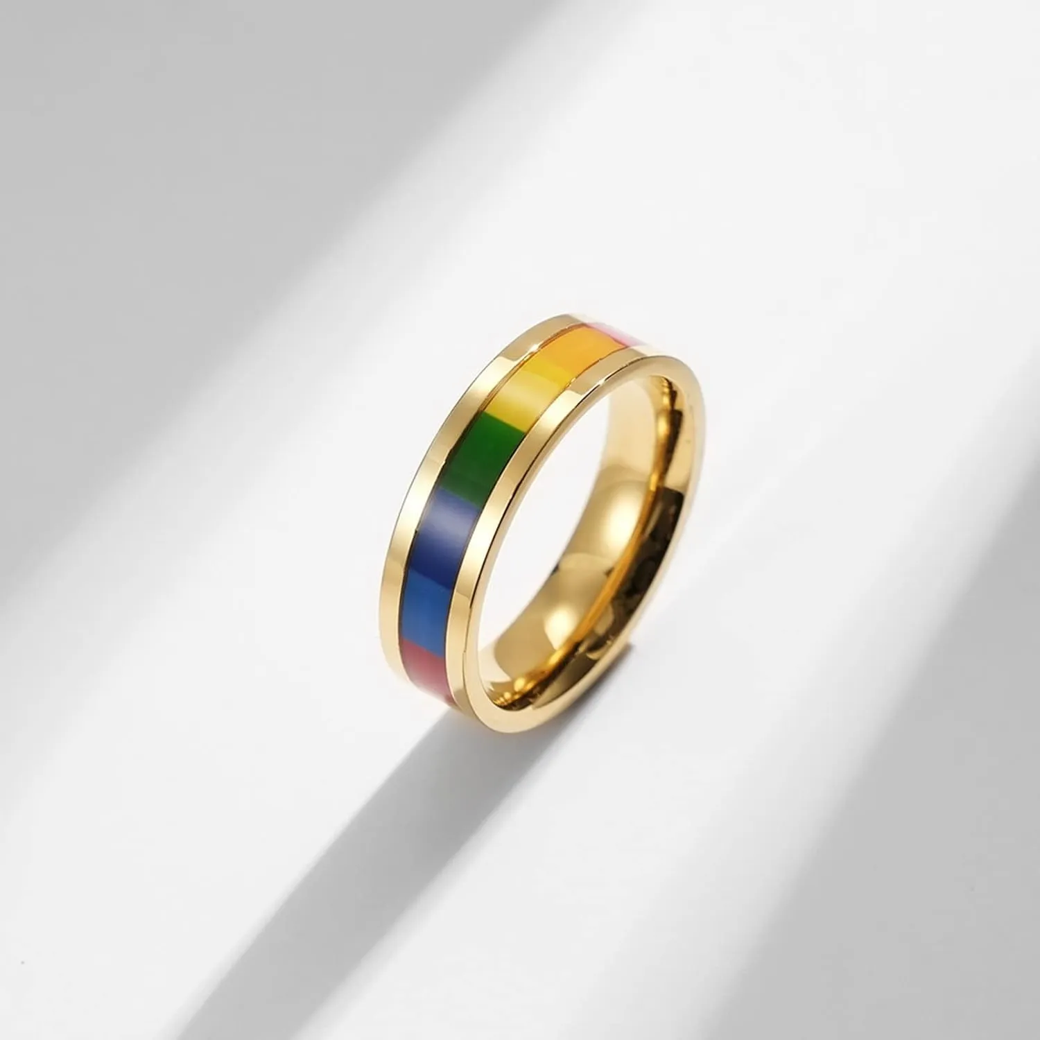Mens Anniversary Ring, Steel Rings for Women Gold LGBT Ring 6mm Men's and Women's Fashion Rings