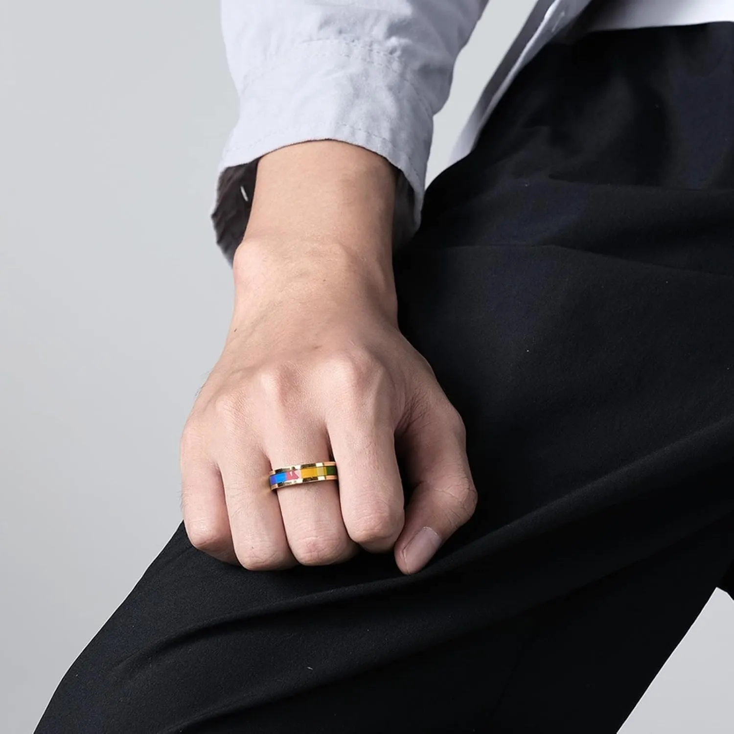 Mens Anniversary Ring, Steel Rings for Women Gold LGBT Ring 6mm Men's and Women's Fashion Rings