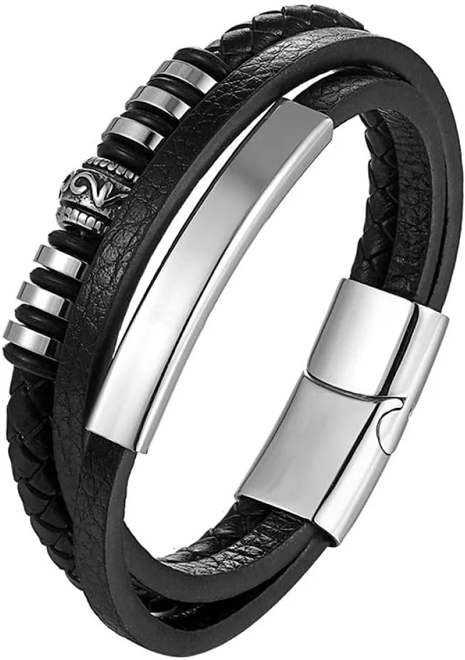 Mens Bracelets Rope Leather Bracelets For Men Leather Bracelet Men'S Woven Leather Bracelet Bracelet Titanium Steel Men'S Bracelet-V