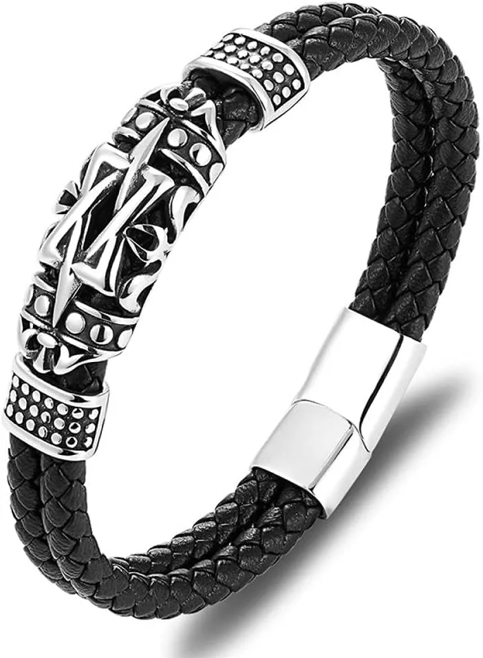 Mens Bracelets Rope Leather Bracelets For Men Leather Bracelet Men'S Woven Leather Bracelet Bracelet Titanium Steel Men'S Bracelet-W