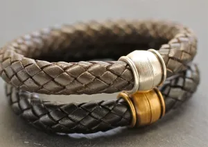 Men's Braided Leather Bracelet: Dark Leather/Silver Buckle