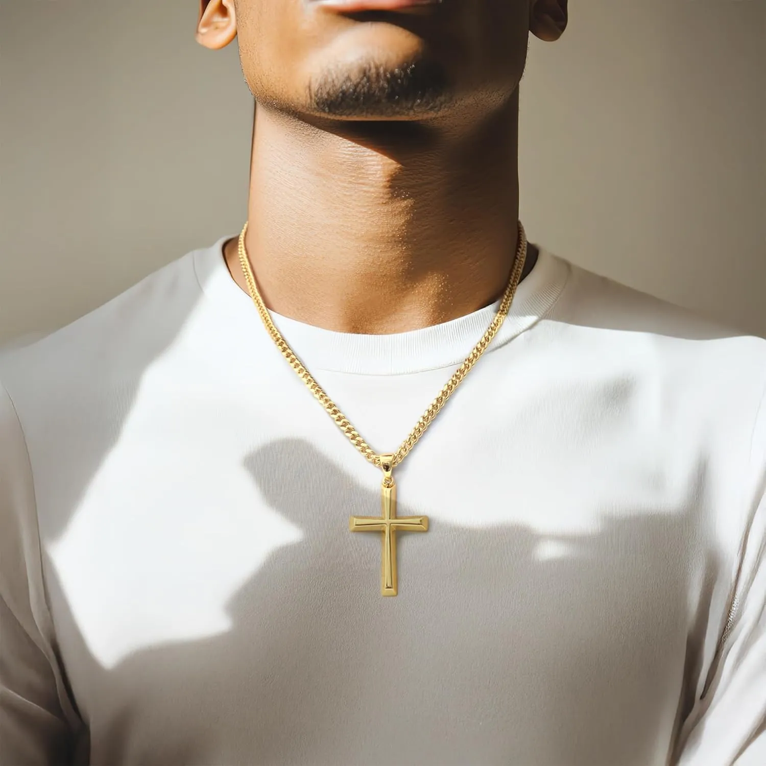 Mens Cross Necklaces 14K Gold Cross Necklace for Men Gold Crosses Chain for Men Paired with 4.3mm Cuban Chain Dainty Crosses Pendant Necklace for Mens 20/22/24in