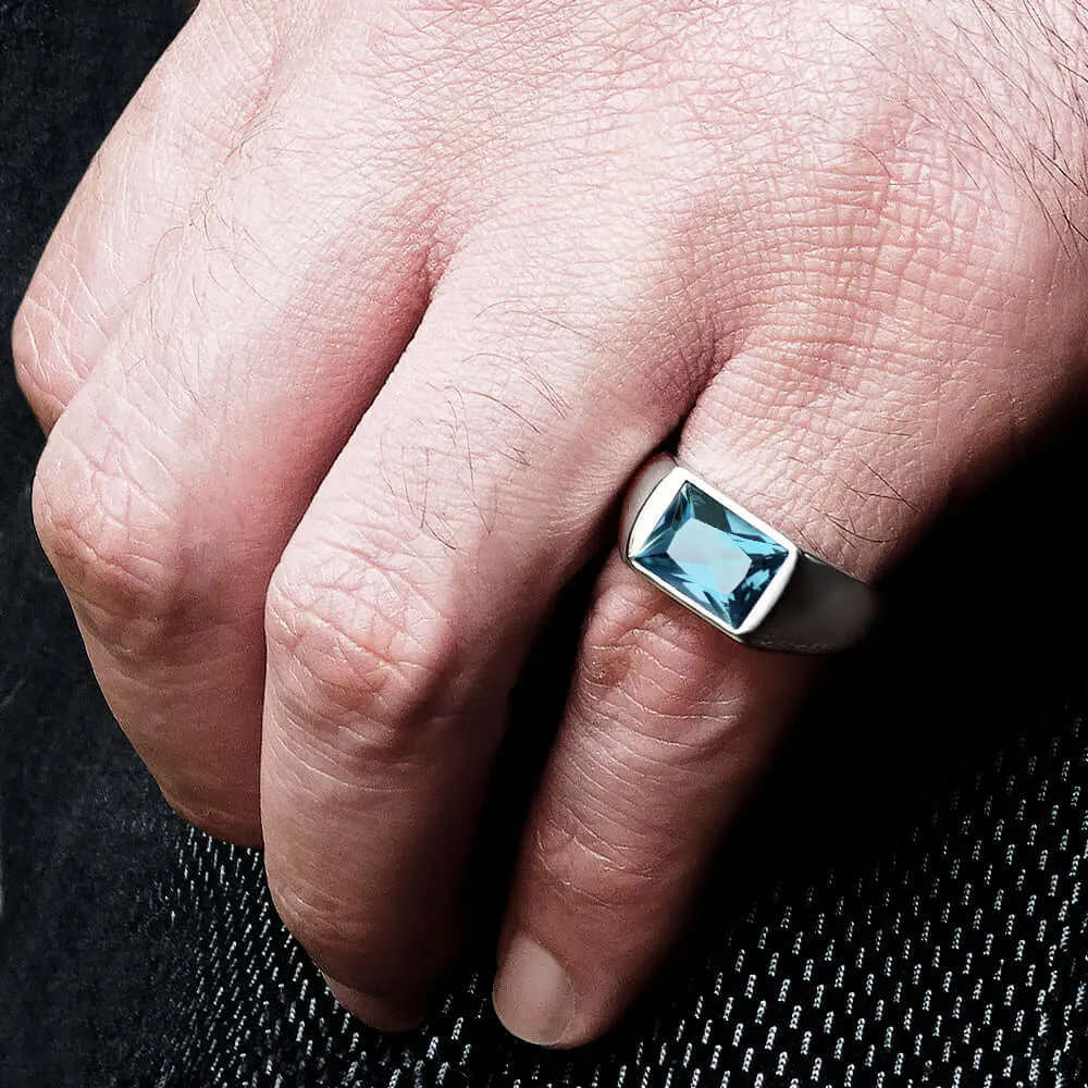 Men's Ring with 3.40ct Single Gemstone in 925 Sterling Silver