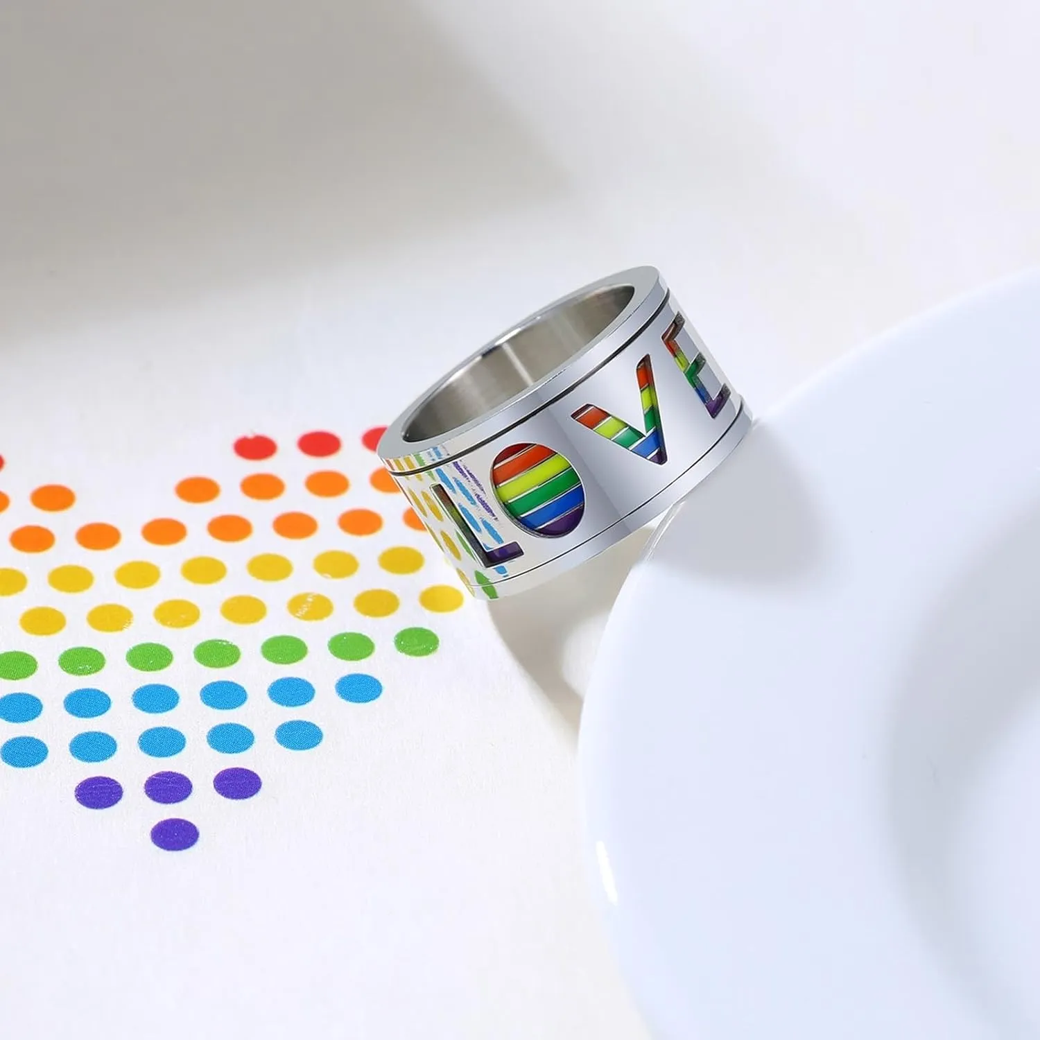Mens Wedding Ring Unique, Stainless Steel Rings Men 2PCS Titanium Silver Rotating Lgbt Ring Love 11mm Sz Women 7 Men 7 for Couple Birthday Jewelry