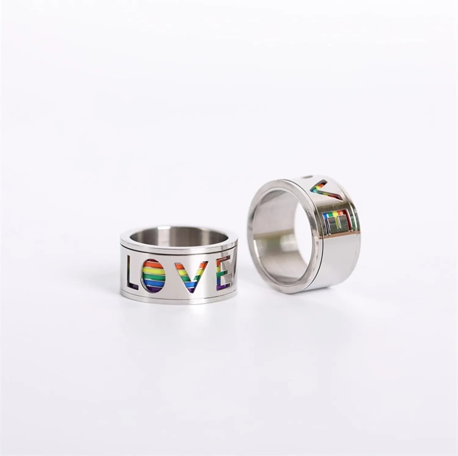 Mens Wedding Ring Unique, Stainless Steel Rings Men 2PCS Titanium Silver Rotating Lgbt Ring Love 11mm Sz Women 7 Men 7 for Couple Birthday Jewelry