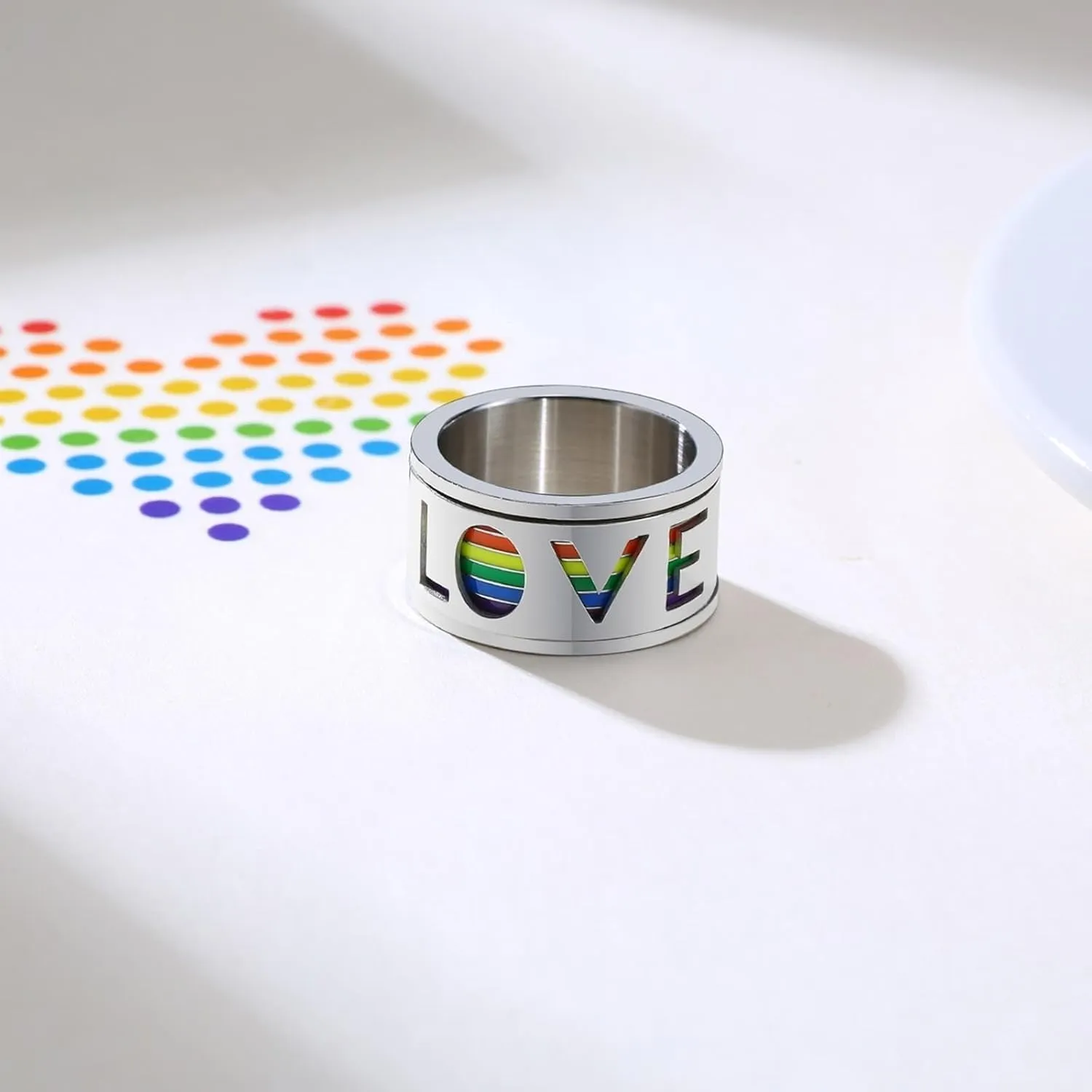 Mens Wedding Ring Unique, Stainless Steel Rings Men 2PCS Titanium Silver Rotating Lgbt Ring Love 11mm Sz Women 7 Men 7 for Couple Birthday Jewelry
