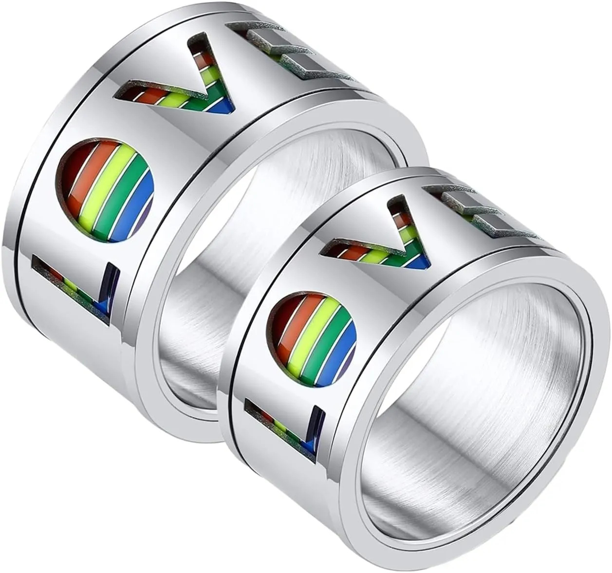 Mens Wedding Ring Unique, Stainless Steel Rings Men 2PCS Titanium Silver Rotating Lgbt Ring Love 11mm Sz Women 7 Men 7 for Couple Birthday Jewelry