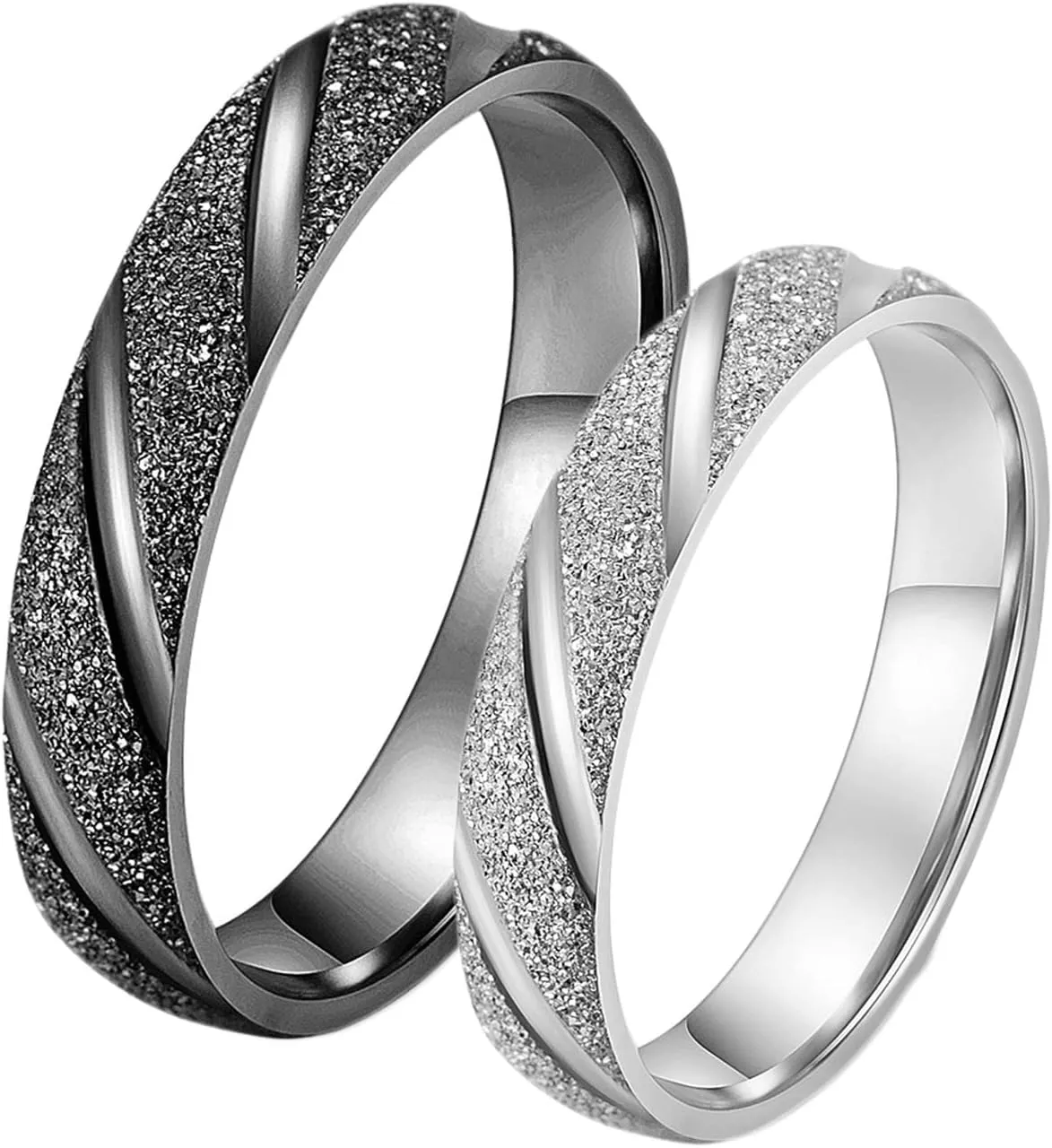 Metal Ring for Men, Stainless Steel Rings for Women 4mm Silver Black Matte Ring Valentine's Day Couple Rings