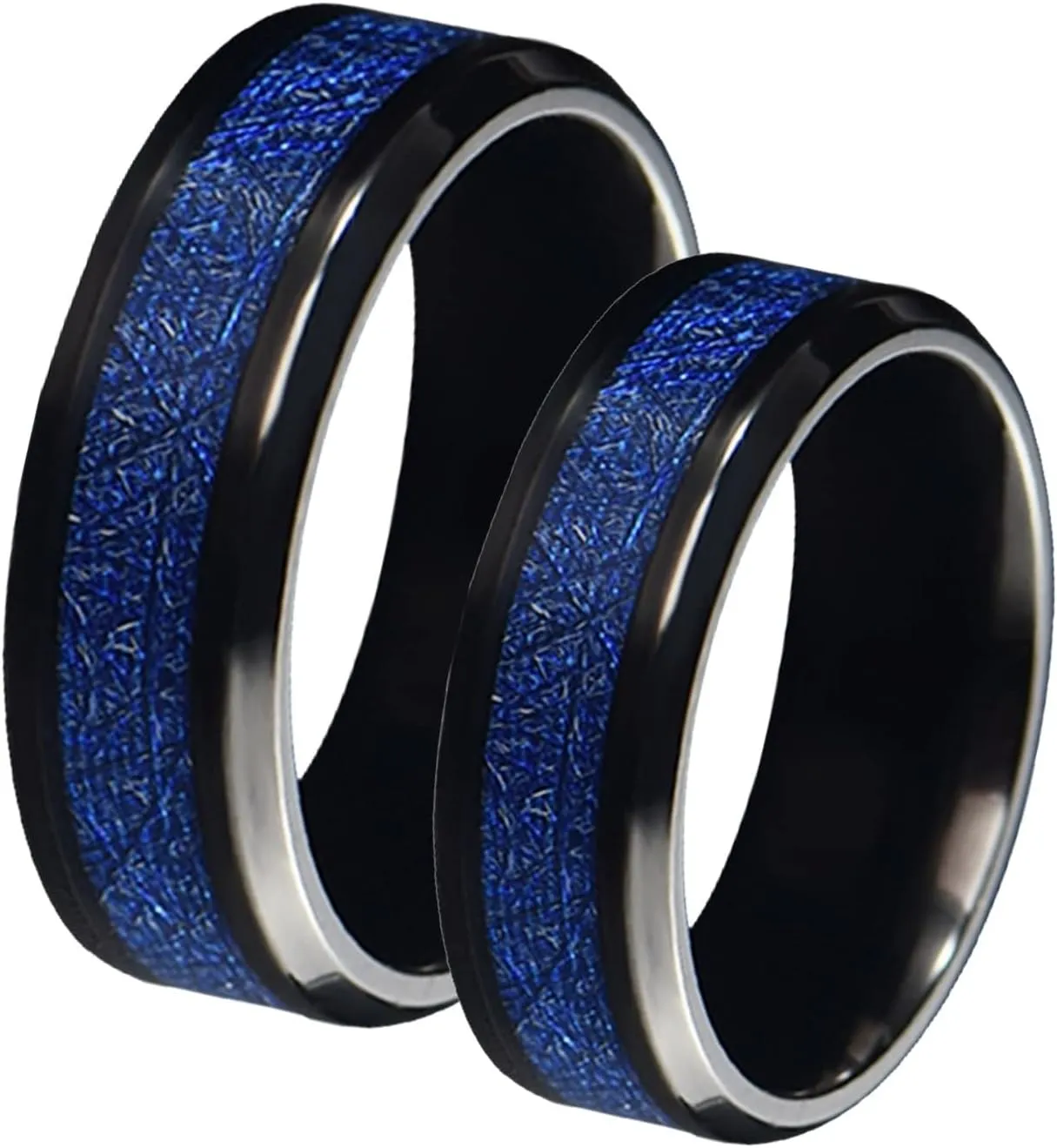 Middle Finger Rings for Women, Stainless Steel Ring for Men 8mm Black Ring Inlay Blue Metal Engagement Couple Rings