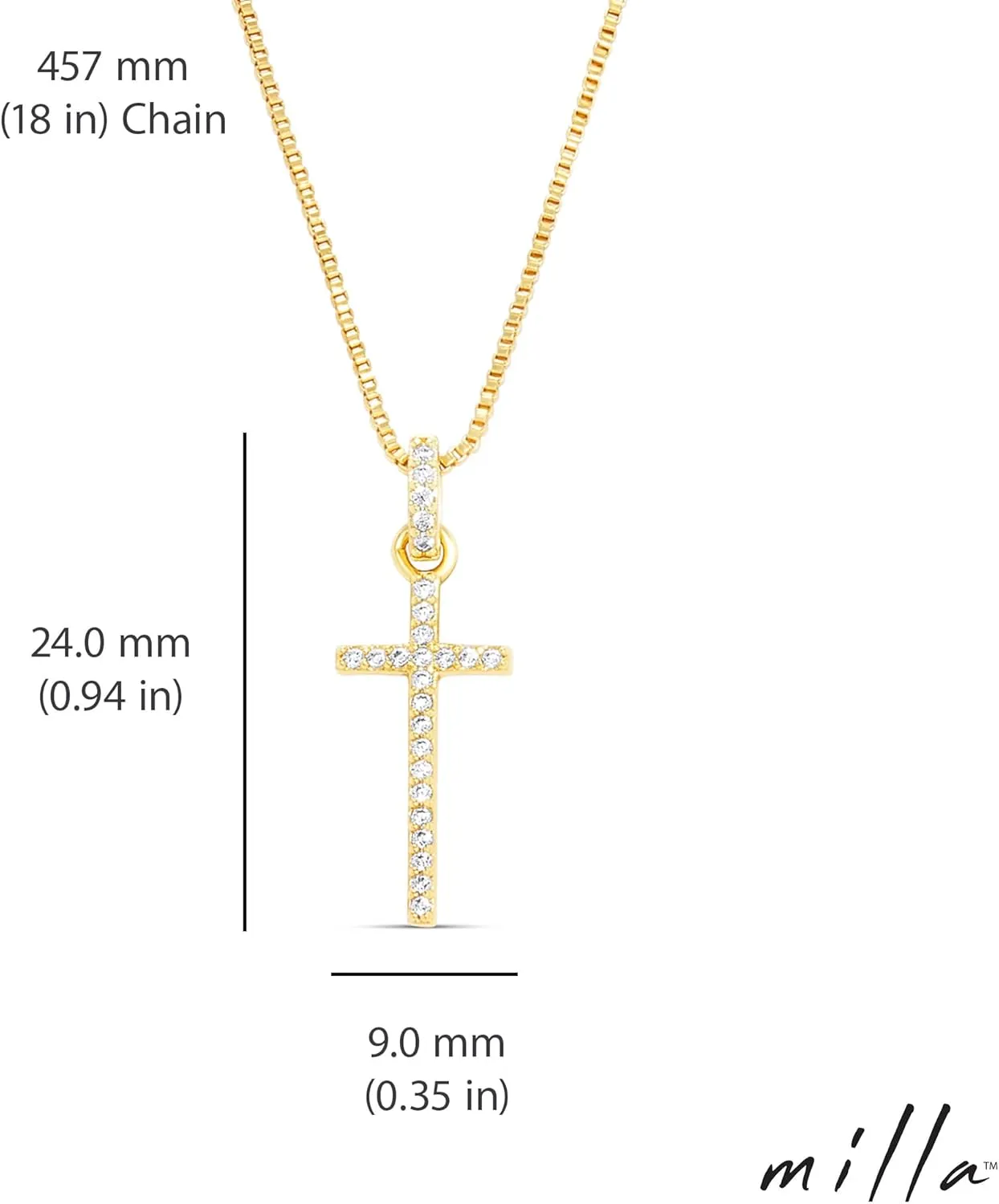 Milla 14K Gold Plated Cross Necklace for Women, Silver Cross Necklaces for Women, 18 inches Chain with Cross Pendant