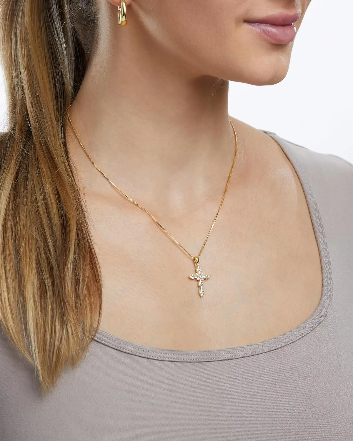 Milla 14K Gold Plated Cross Necklace for Women, Silver Cross Necklaces for Women, 18 inches Chain with Cross Pendant