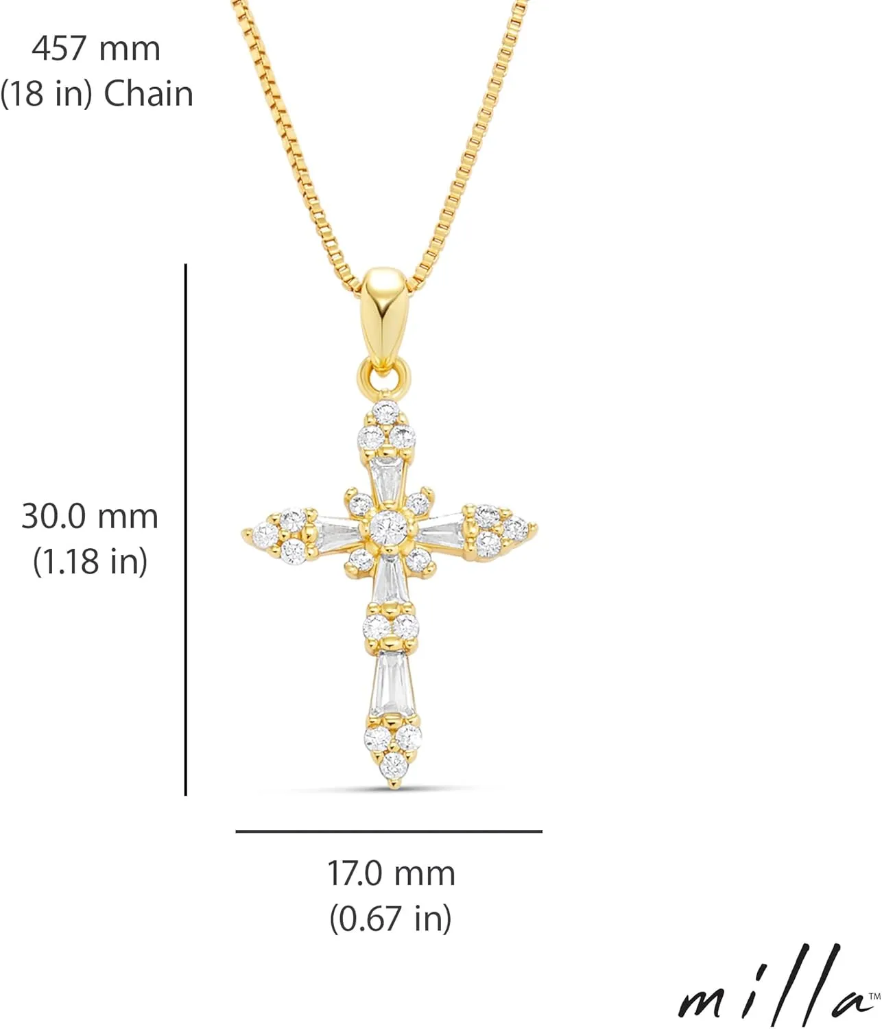 Milla 14K Gold Plated Cross Necklace for Women, Silver Cross Necklaces for Women, 18 inches Chain with Cross Pendant