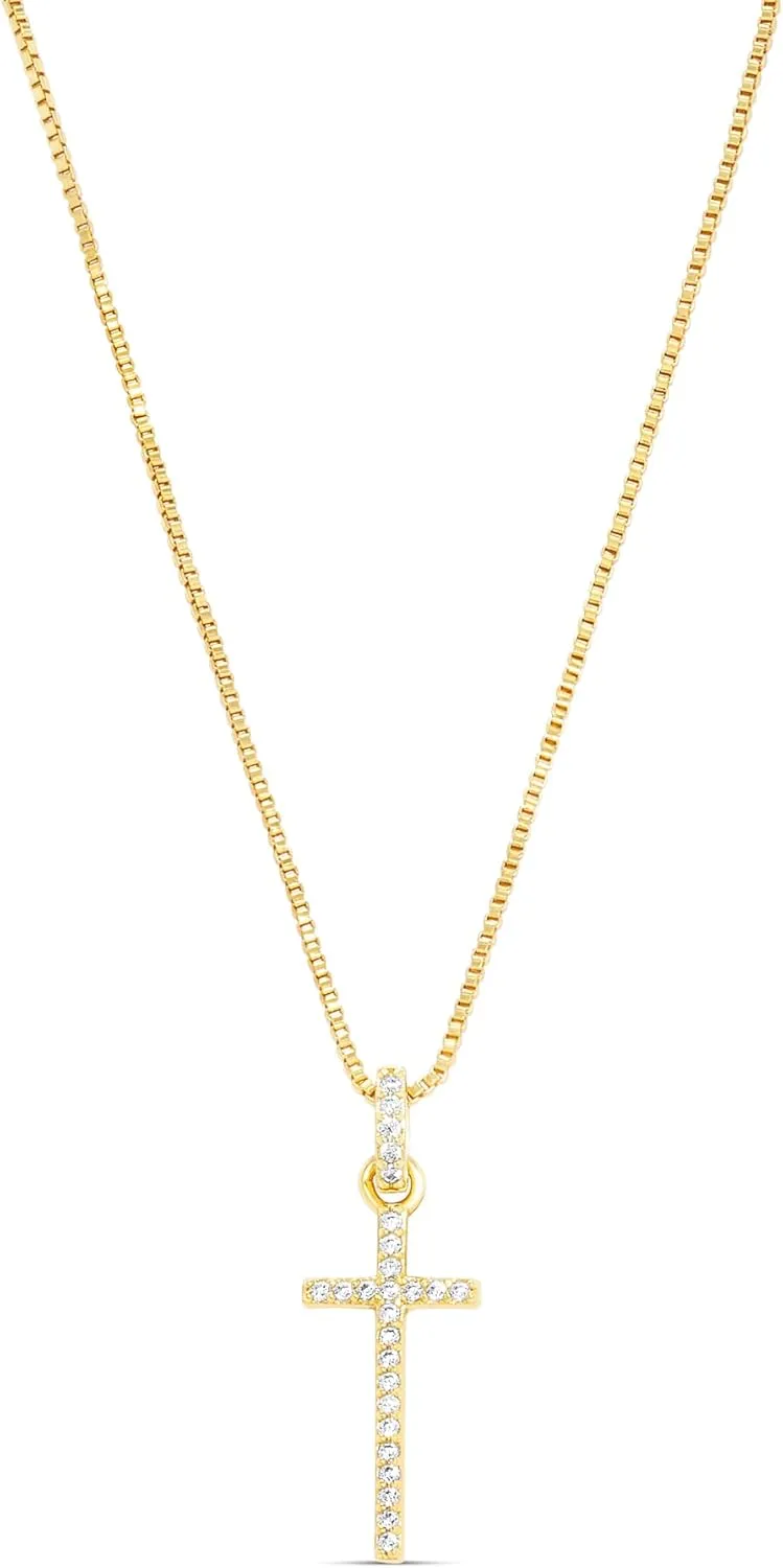 Milla 14K Gold Plated Cross Necklace for Women, Silver Cross Necklaces for Women, 18 inches Chain with Cross Pendant