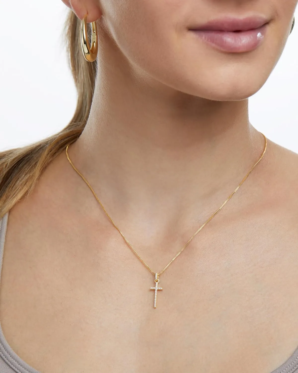 Milla 14K Gold Plated Cross Necklace for Women, Silver Cross Necklaces for Women, 18 inches Chain with Cross Pendant