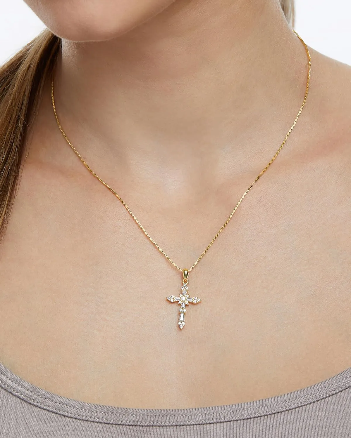 Milla 14K Gold Plated Cross Necklace for Women, Silver Cross Necklaces for Women, 18 inches Chain with Cross Pendant