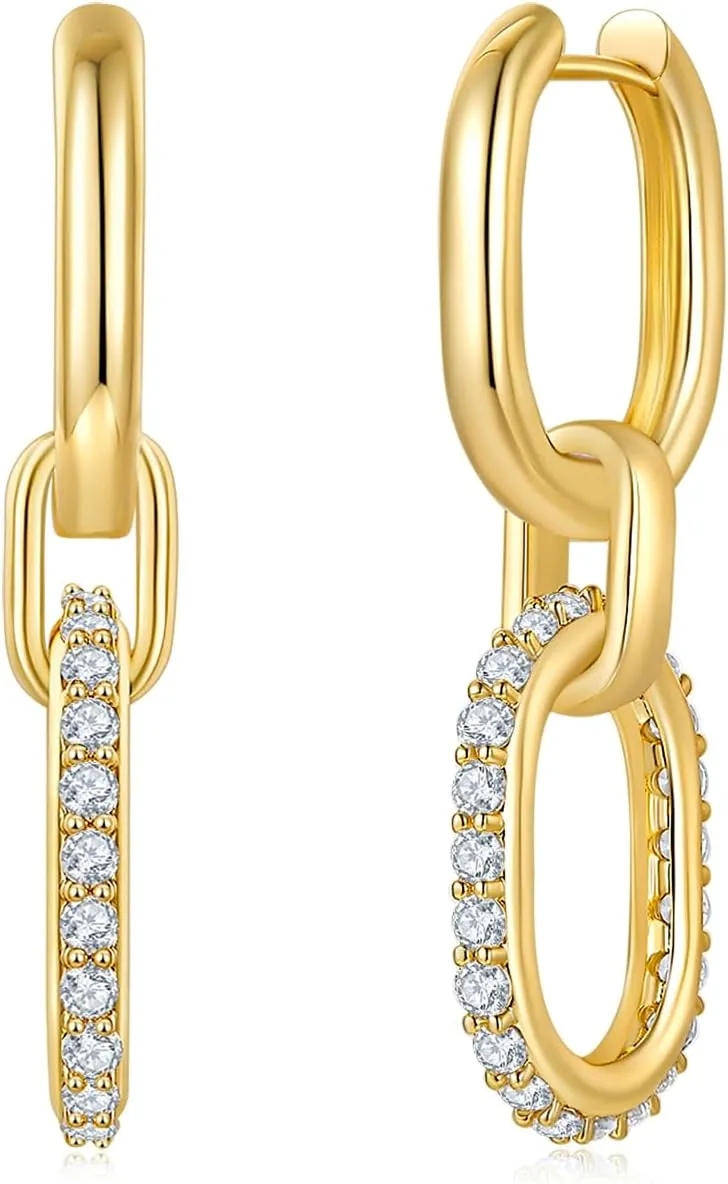 MINDDHA 14K/18K Gold Plated Paperclip Link Dangle Earrings for Women - Trendy, Lightweight, 925 Sterling Silver Post Statement Earrings for Women - Elegant Gold Jewelry for Christmas Gifts - 35x14mm