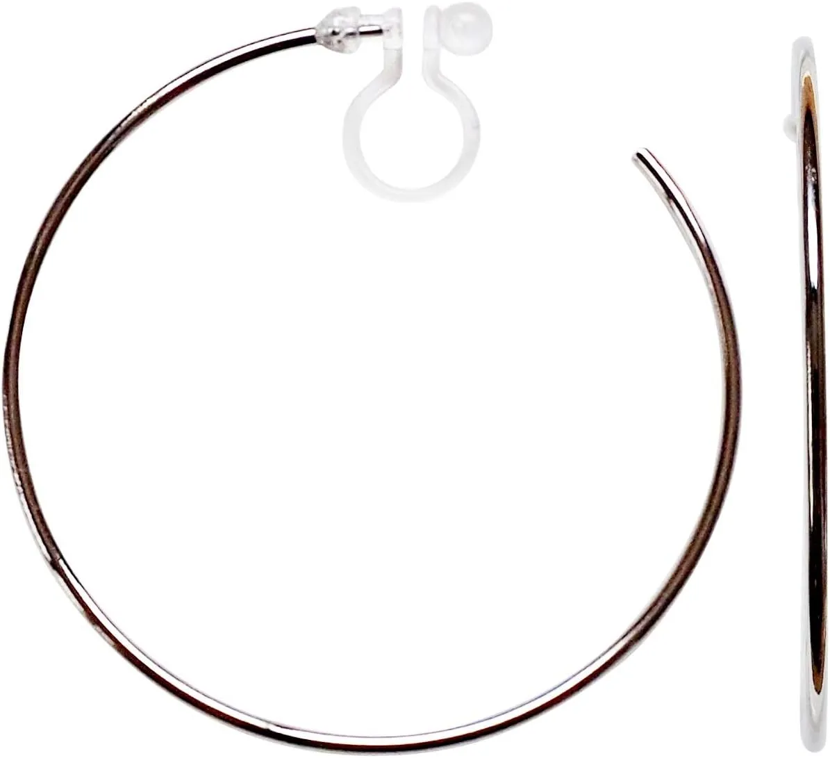 Miyabi Grace 40 mm Clip On Hoop Earrings Silver Non Pierced Invisible Large Hoop Clip On Earrings For Women