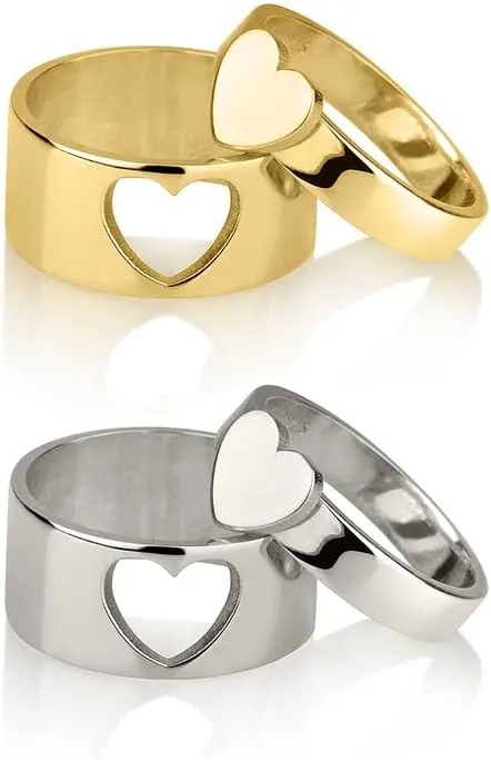MJG Personalized Matching Couple Heart Rings, Heart Matching Rings for Couples, 925 Sterling Silver Rings, Couple Rings Set, Christmas Gift