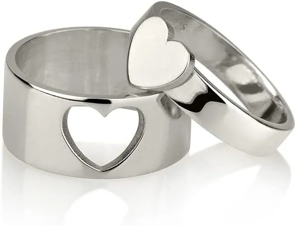 MJG Personalized Matching Couple Heart Rings, Heart Matching Rings for Couples, Sterling Silver Rings, Couple Rings Set, Birthday Ring