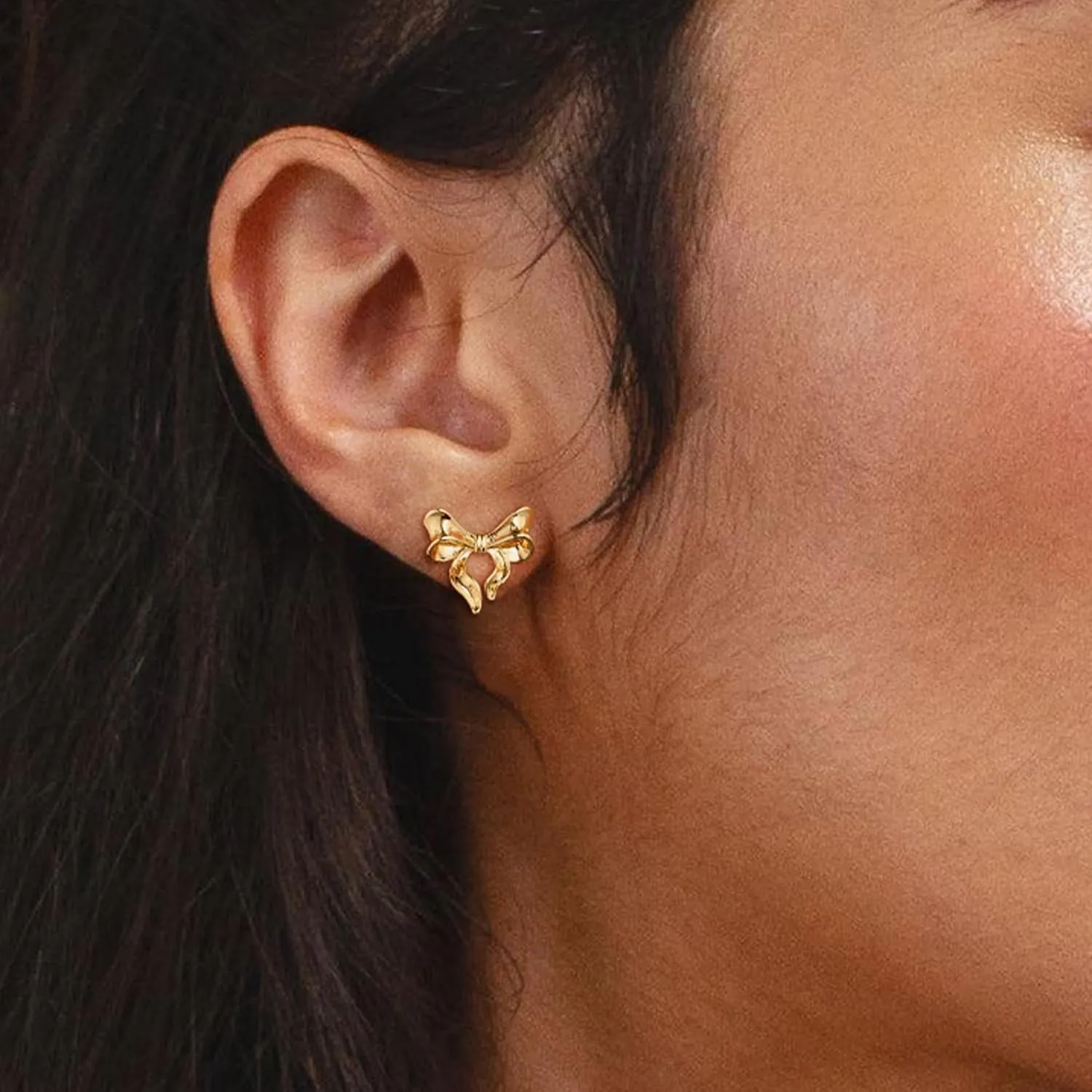 Moodear Gold Bow Earrings Dainty Bow Ribbon Stud Earrings for Women Trendy Cute Statement 14K Gold/Silver Plated Hypoallergenic Drop Bowknot Hoop Dangle Earrings Jewelry Gifts for Women