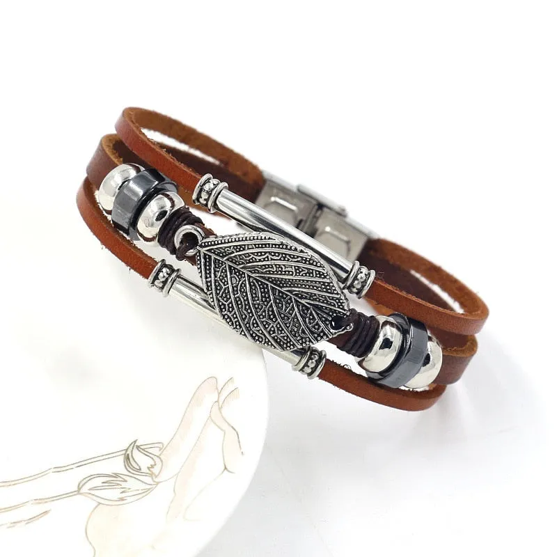 Multi-Layer Leather Charm Bracelet Vintage Handmade Evil Eye Bracelet Unisex