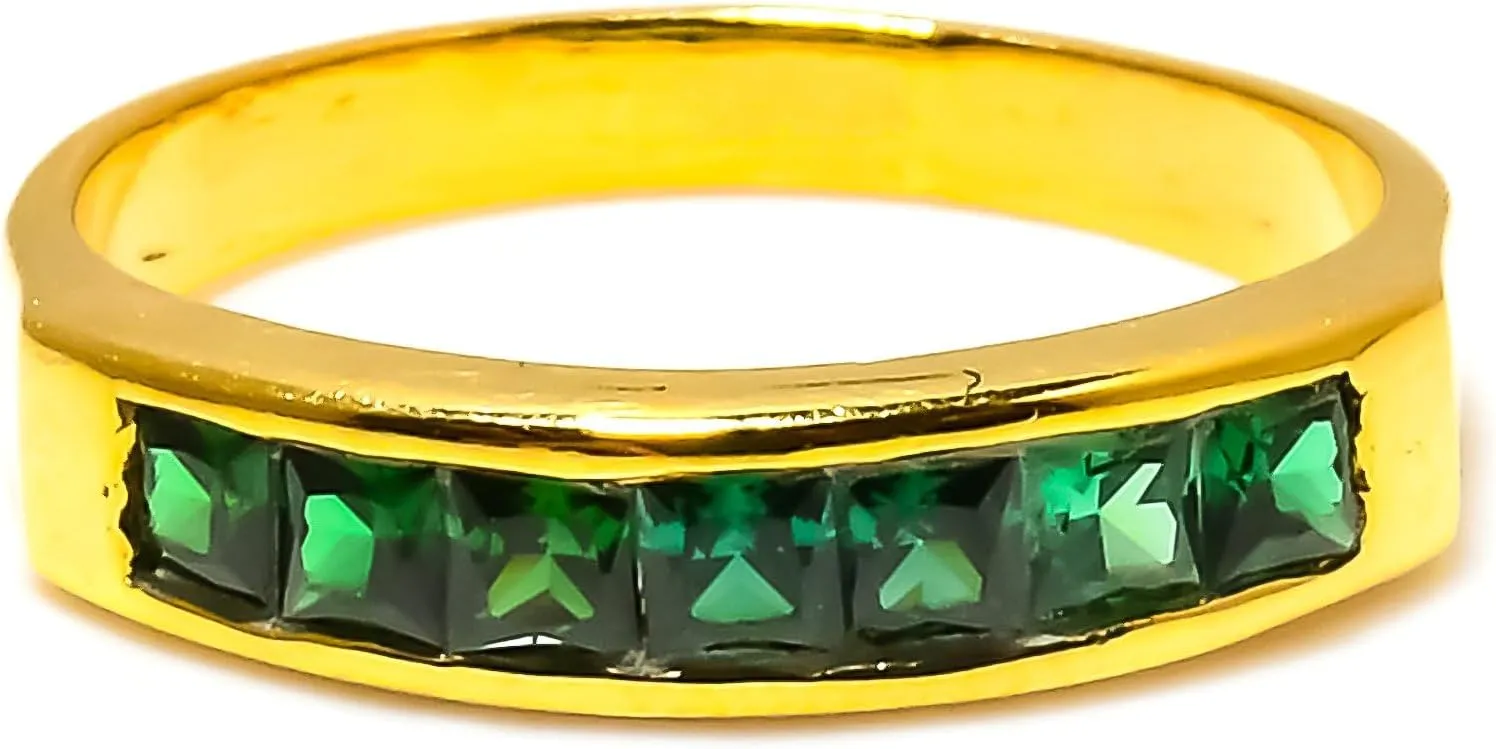 Natural Emerald Gemstone Statement Ring | 925 Sterling Silver Band for Womens | Gemstone Stacking Eternity Rings | Baguette 4x4 mm
