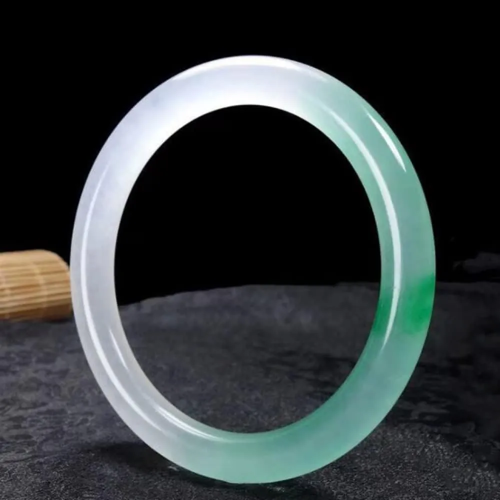 Natural Jade Bangles, Jade Color Bracelet, Jade Bangle Bracelet, Half Green Half White Floating Flower Thin Round Bracelets, Jade Bracelet, with Jewelry Box, 54-,54mm