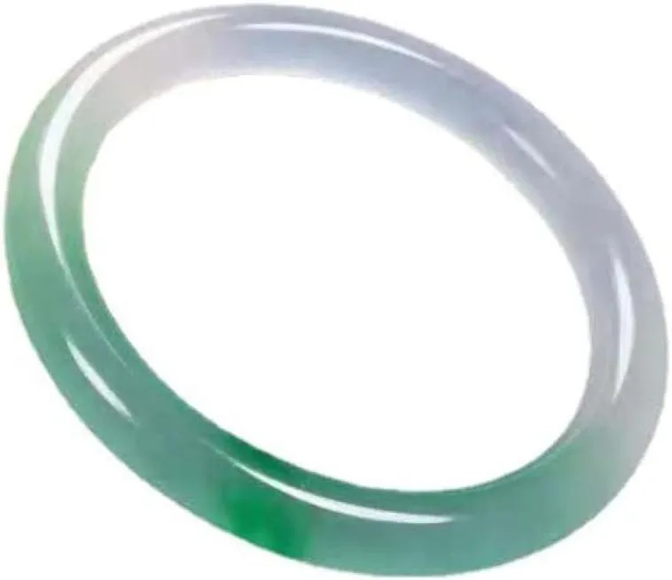 Natural Jade Bangles, Jade Color Bracelet, Jade Bangle Bracelet, Half Green Half White Floating Flower Thin Round Bracelets, Jade Bracelet, with Jewelry Box, 54-,54mm
