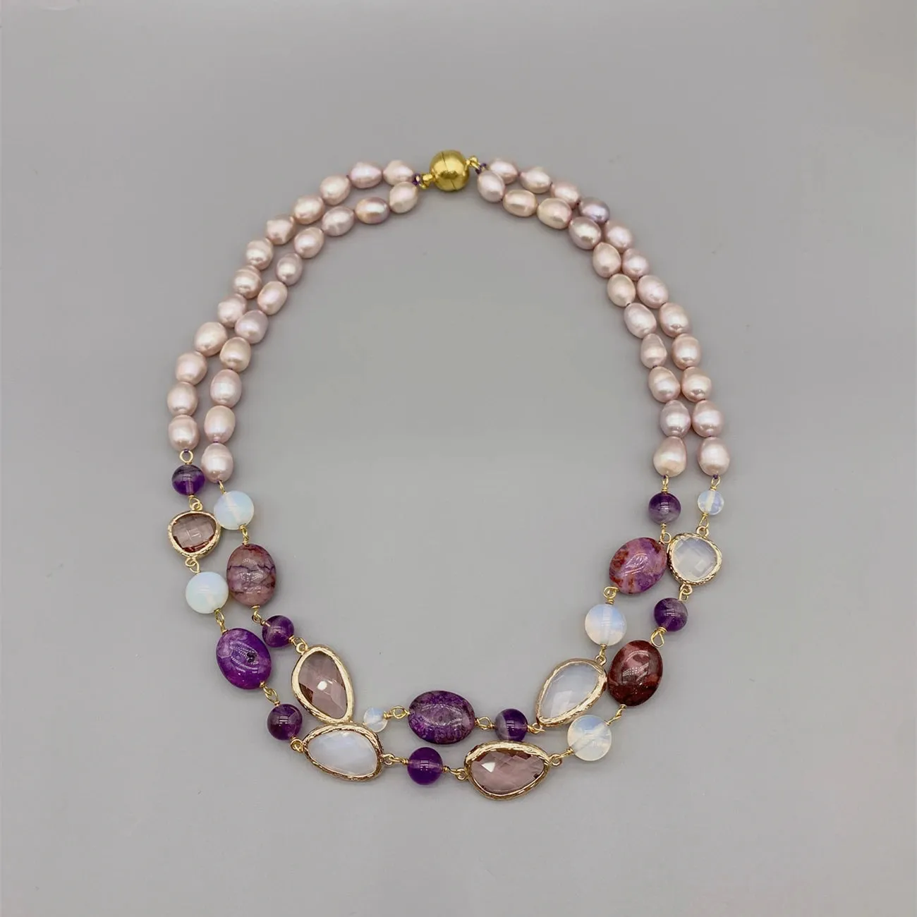 Natural Pearl Amethyst Gemstone Necklace
