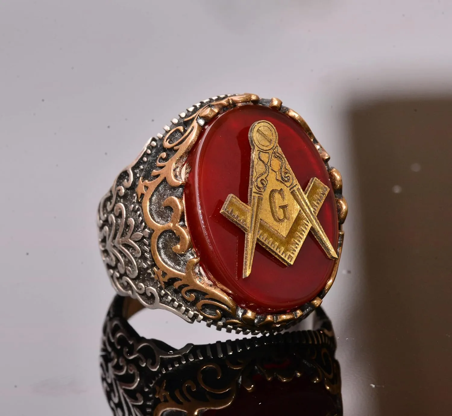 Natural Red Agate Gemstone Ring - 925K Sterling Silver Ring For Men - Signet Rings