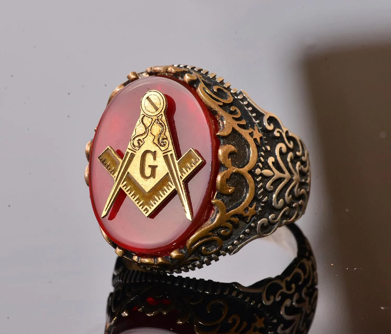 Natural Red Agate Gemstone Ring - 925K Sterling Silver Ring For Men - Signet Rings