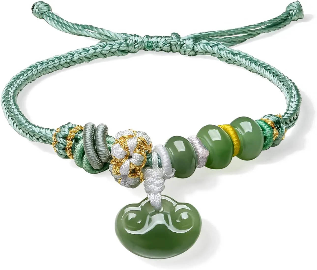 Nephrite Green Jade Beads Ruyi Charm Bracelet Green Braided Bracelets with Jewelry Box for Women Wife Lady Mum Anniversary Birthday 16 6cm Y1714162