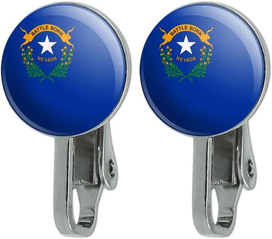 Nevada State Flag Novelty Clip-On Stud Earrings