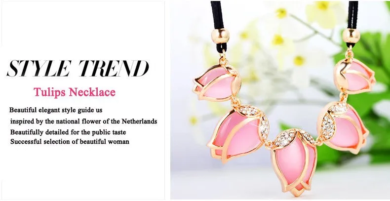 New Design Flower Necklaces Zinc Alloy Opal Rhinestone Rope Chain Pendant Necklace Chokers Necklaces For Women Jewelry